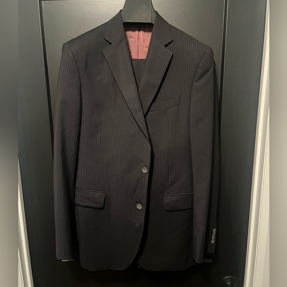 Jack Victor Black Shadow Stripe Suit 40R Union Made - Picture 1 of 16